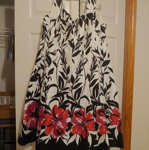 Sleeveless Dress- black & white with pink flowers